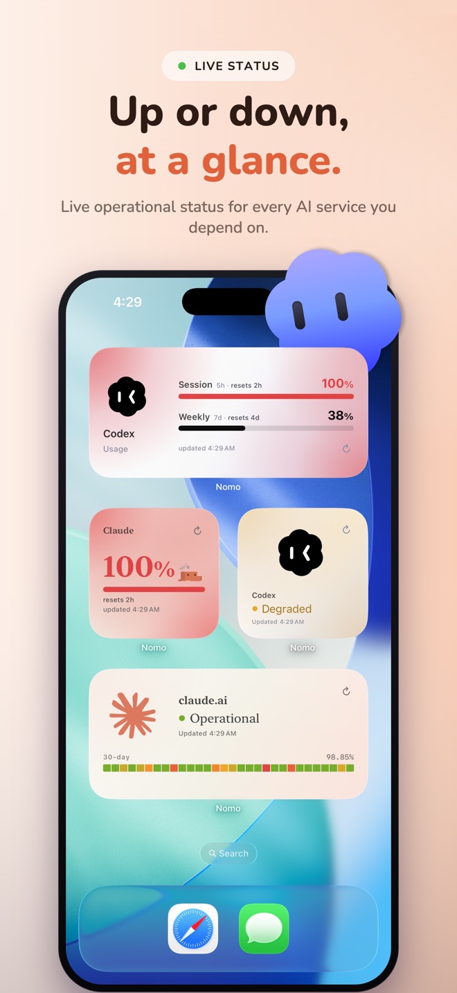 App Store panel — Live status: up or down, at a glance